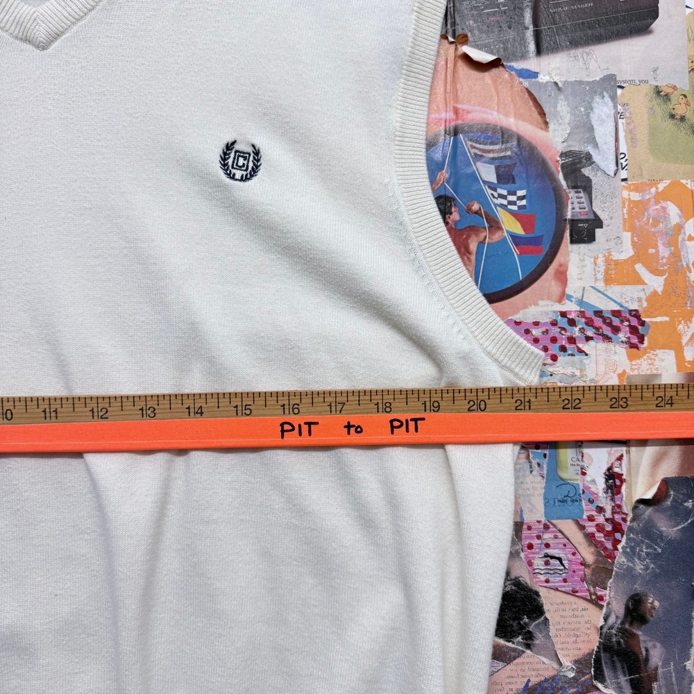Chaps‎ V-Neck Sweater Cream Cotton Men's Size M V-Neck Pullover Casual - Picture 3 of 6